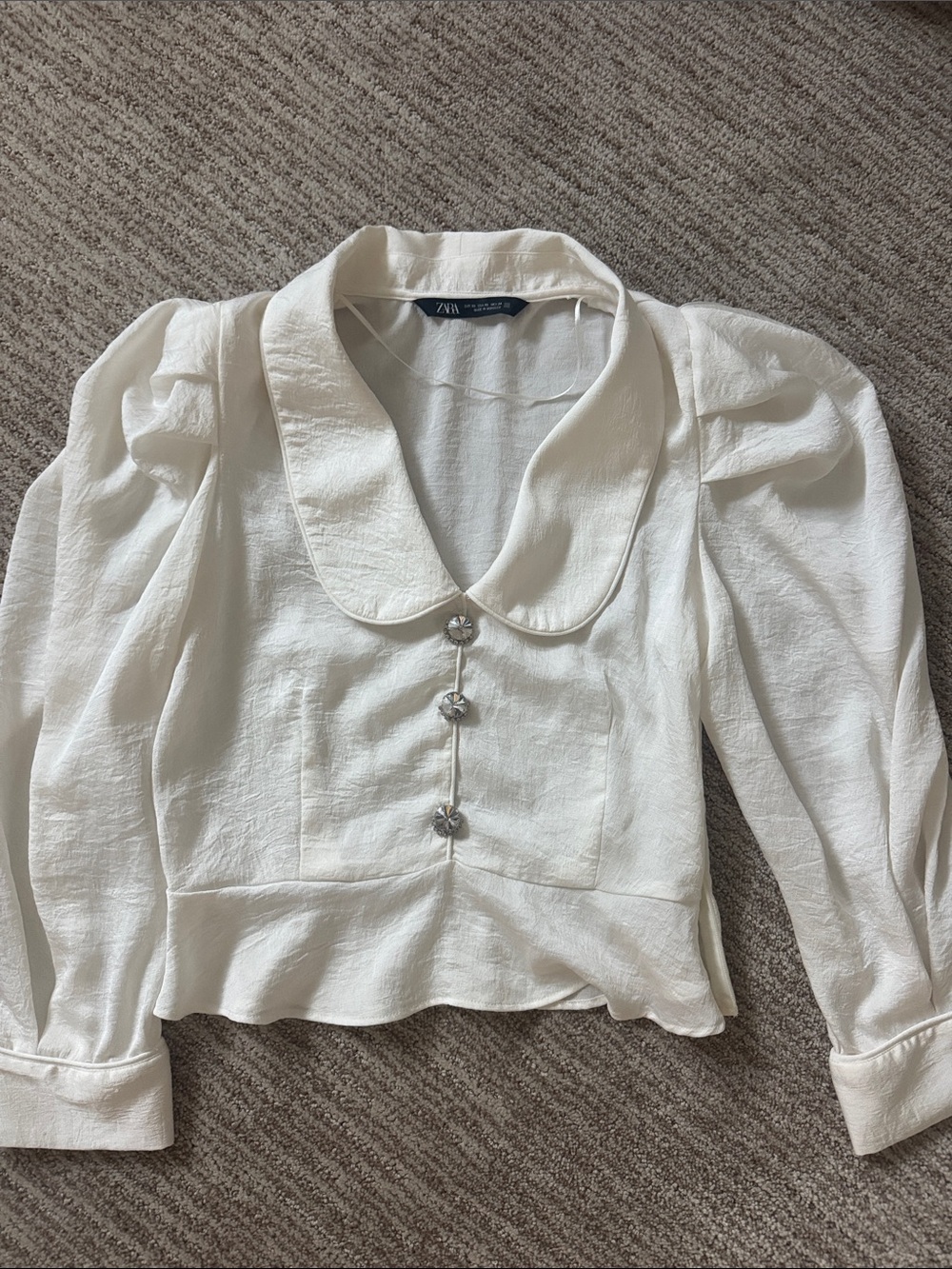 Zara Cream Puff-Sleeve Blouse with Peter Pan Collar